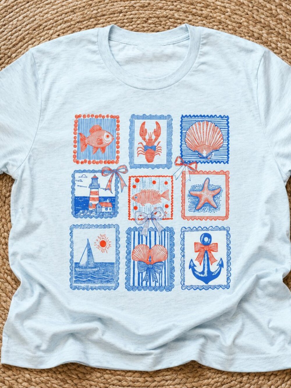 🌊 Coquette Coastal Stamps Beach Shirt | Preppy Collage Graphic Tee